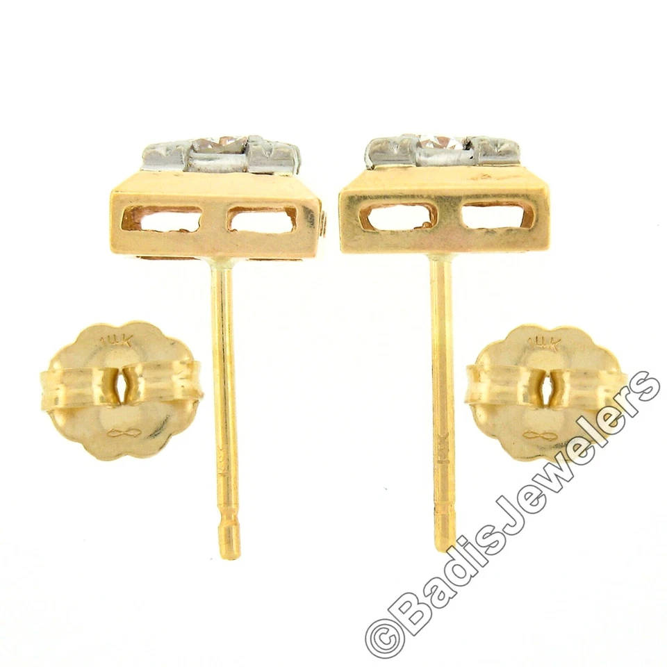 Aretes cuadrados vintage de oro TT de 0,35 quilates redondos brillantes pulidos con diamantes Foto 3 de 4