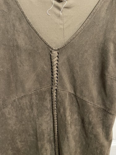 Black Swan Faux Suede Dress Sz Large Army Green Mini Dress Braided Detail Boho - Picture 2 of 4