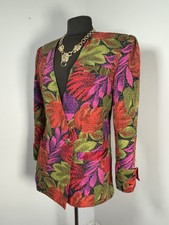 Vintage 80s 90s Gold Embroidered Silk Tropical Floral Frank Usher Blazer 10 12