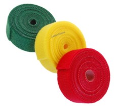 Wrap Hook  Loop Cable Tie 15ft 3/Rolls 5ft Green, 5ft Red, 5ft Yellow