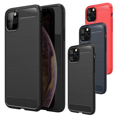 For Apple iPhone 11 Pro Max 7 8 Plus X XR XS Slim Black Carbon Fibre Phone Case