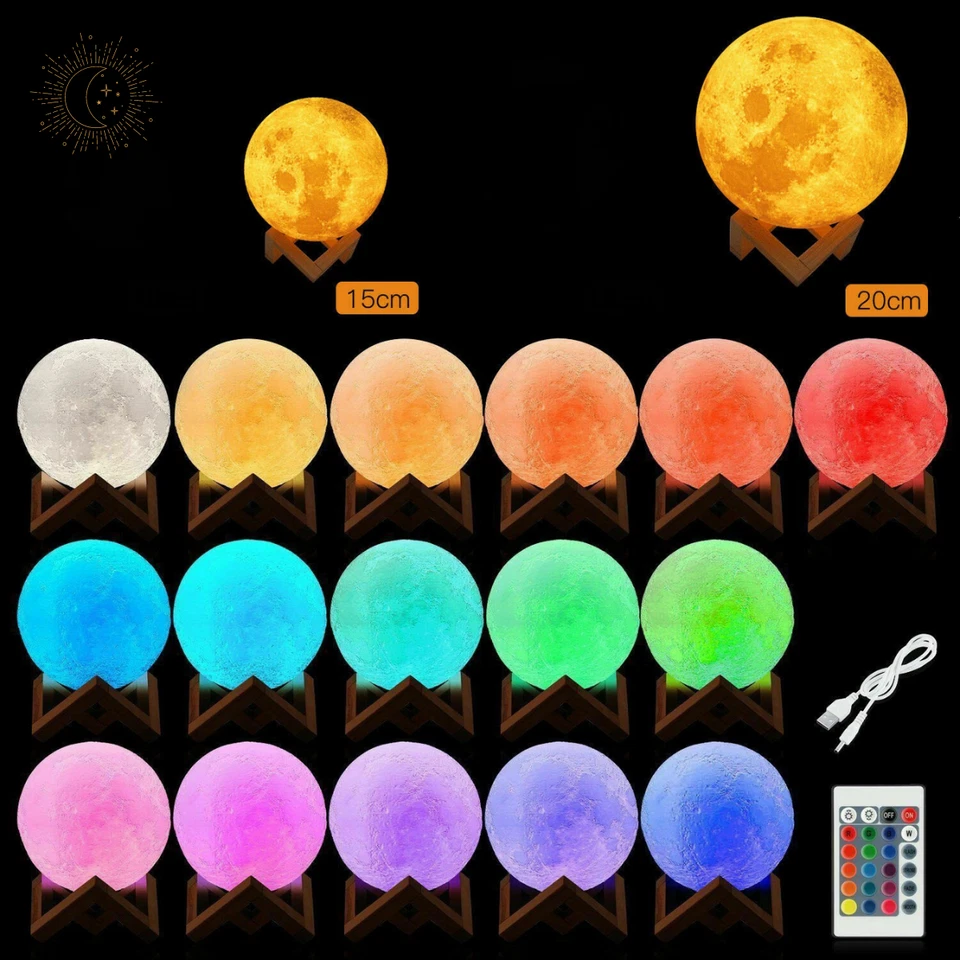 3D Lunar Moon Lamp Dimmable Moonlight LED Night Light Touch Pat Remote 10-20cm - image 3 of 4