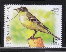 SINGAPOUR 2007 YELLOW WAGTAIL 0,45 $ 2ÈME RÉIMPRESSION (2007C) 1 TIMBRE EN FI...