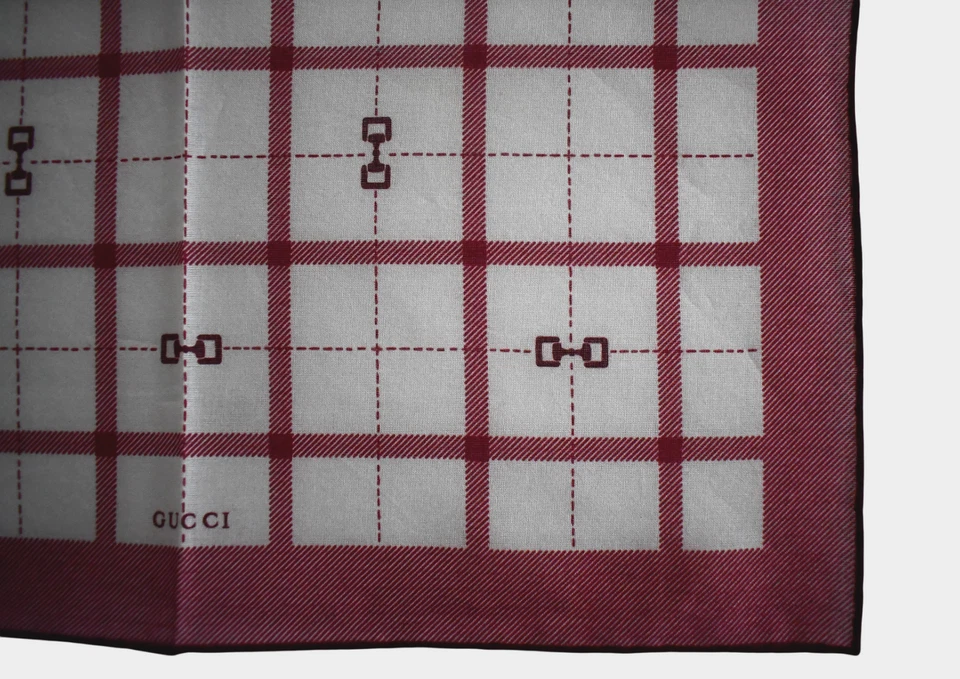 🆕️NUEVO Pañuelo Cuadrado de Bolsillo Auténtico GUCCI HORSEBIT CHECK 100% ALGODÓN Foto 3 de 4