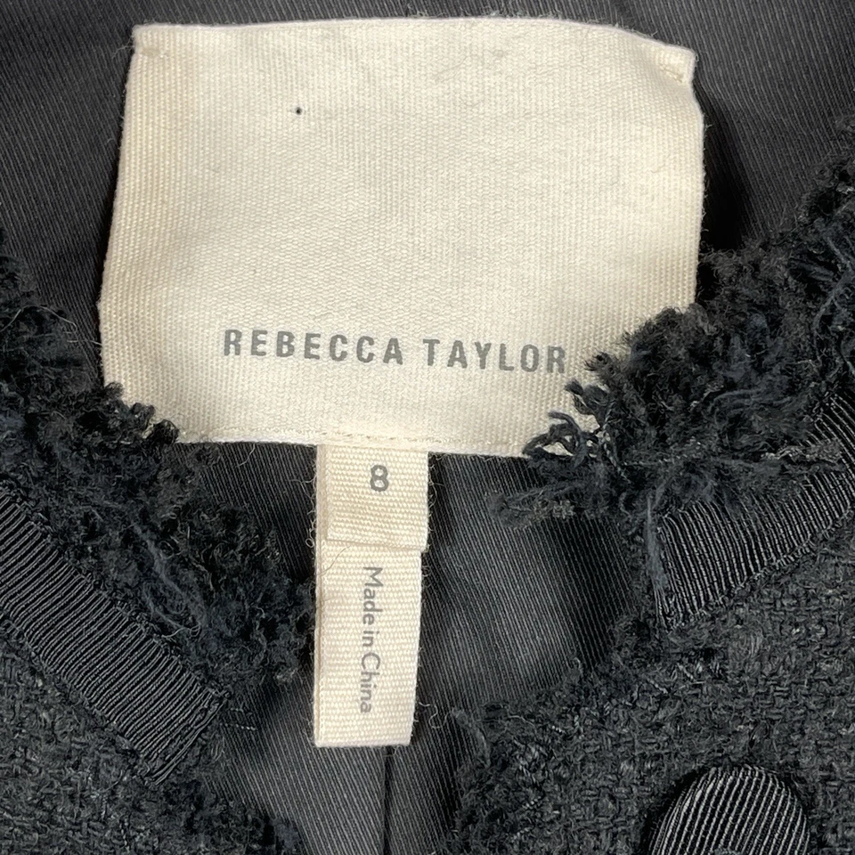 Chaqueta Rebecca Taylor Mujer 8 Negro Texturizado Tweed Abrigo Abierto Lana Trabajo Blazer Foto 3 de 4