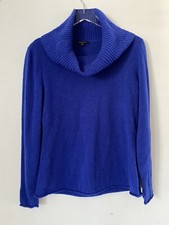 Lafayette 148 New York Blue Sweater Cowl Neck, Sz Large
