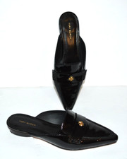 TORY BURCH BLACK PATENT LEATHER SLIP ON POINTY SLIDES MULES WOMEN SZ 6.5 M EUC 