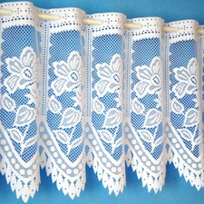 Floral Flowers White Quality Cheap Lace Cafe Net Curtain - SOLD BY THE METRE