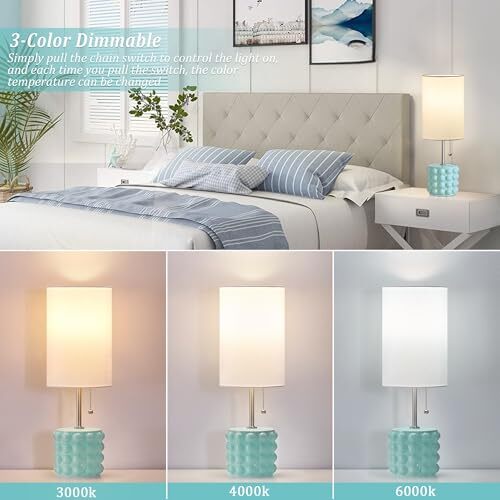 Ceramic Table Lamp Set of 2, 3Color Temperature Ceramic Lamp Pull