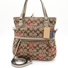 Borsa a tracolla Coach 21189 in tela marrone a 2 vie borsa a mano argento...