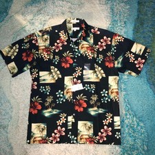 Pierre Cardin Hawaiian Tropical Floral Woven Cotton Button-Up Shirt Men's M