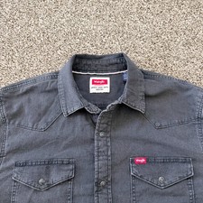 Wrangler Flex Black Denim Pearl Snap Western Shirt Button Up Stretch Cowboy M