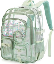 Girls Clear Backpack for School Heavy Duty See through Transparent Bookbag Matc