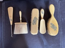 Vintage Antique Ivory Celluloid French Ivory Vanity Dresser Brush Mirror Set 5