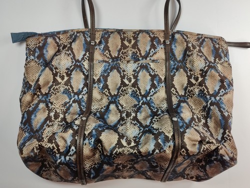 Tumi Large Nylon Tote Bag w/ Leather Trim Snake Skin Print Handbag Purse - Picture 7 of 14