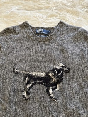 Polo Ralph Lauren Dog Sweater 2001 Hand Knit Wool Cashmere Grey