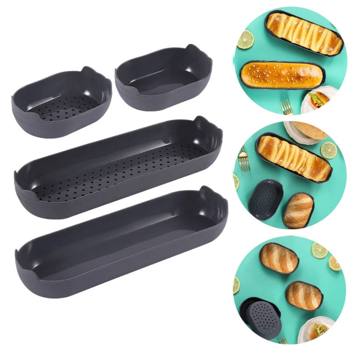 4 Silicone Bread Loaf Pans Nonstick Oven Safe Baking Trays for Hot Dog and Loaf