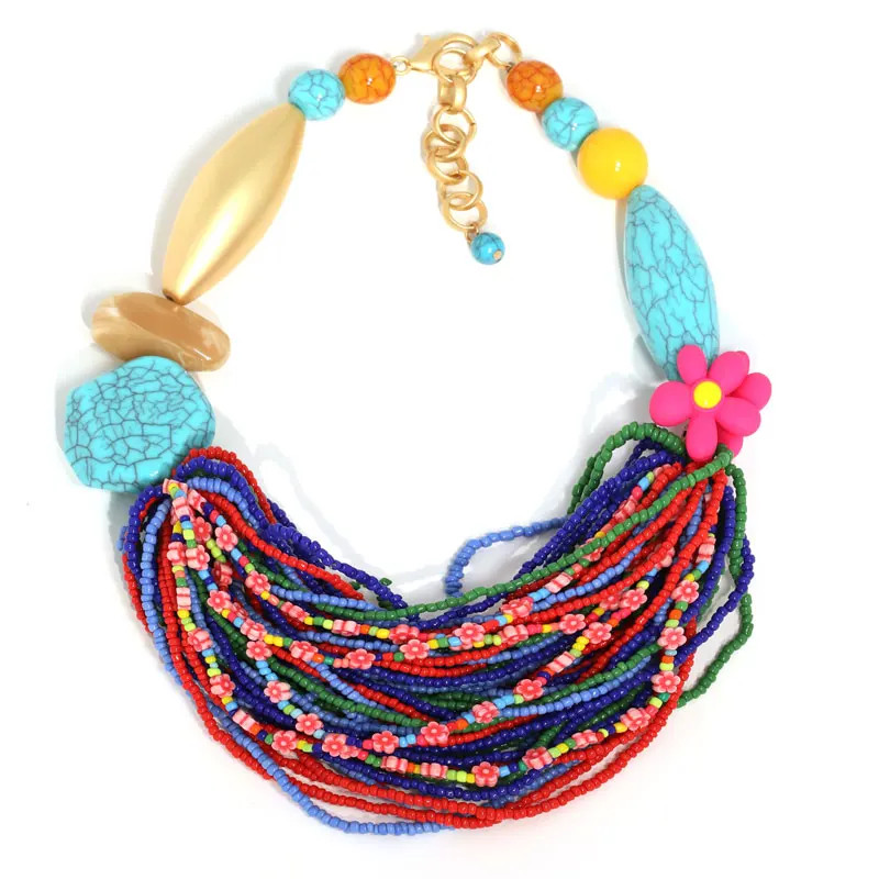 New Fashion Bohemian Statement Beads Necklace Handmade for Women Wedding Party J