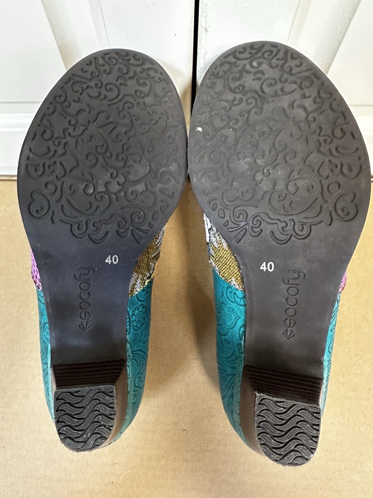 ✨ Socofy Boho Fabric Teal Red Shoes Boots Women Size US 8  EU 40 Ex Cond ✨