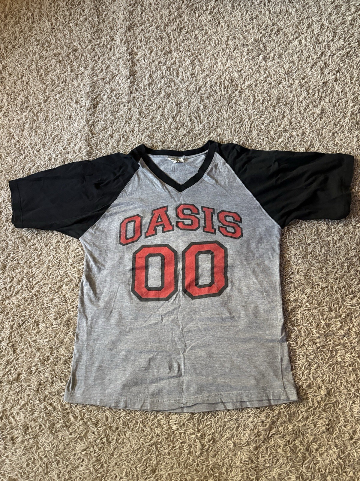 Vintage Oasis Band Raglan T Shirt Passport Promotions Gray Black Jersey 00 Rare