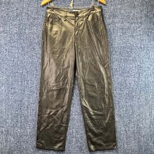 Old Navy OG Loose Pants Womens 6 Petite Black Faux Leather High Rise Straight