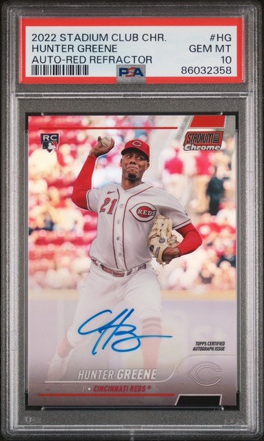 2022 Stadium Club Chrome Hunter Greene Auto RED Refractor /5 PSA 10 Rookie RC