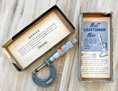 Vintage Craftsman 0-1'' Outside Micrometer w/ Original Box and Manual Made in USA