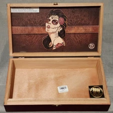 Deadwood Tobacco Leather Rose Drew Estate Torpedo 5x54 Cherry Wooden Cigar Box
