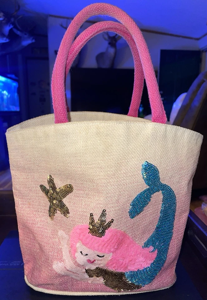 Bolso de Playa Mud Pie Rosa Cola de Sirena Deslumbrante Estrella de Mar Lentejuelas Foto 2 de 4