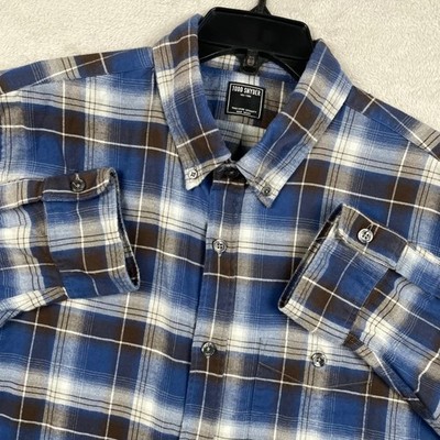 Todd Snyder Flannel Shirt Mens XL Blue Brown Plaid Button Down Flannel Pocket