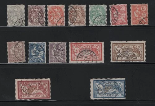 GREECE CRETE 1902/13 FRENCH POST ALMOST COMPLETE SET USED STAMPS (MISSING 2 FRAN