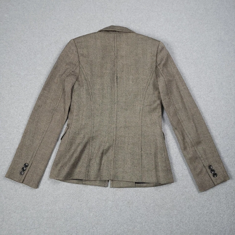 Blazer Banana Republic Mujer 0 Negro Beige Lana Espiga Traje Chaqueta Carrera Foto 3 de 4