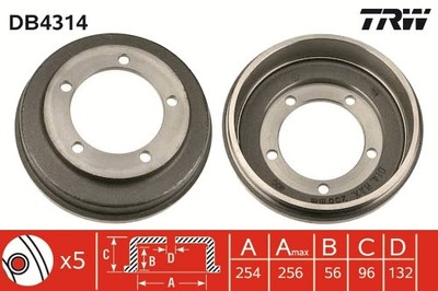 TRW DB4314 Bremstrommeln (2x Stück) für FORD TRANSIT Bus (FD_ _, FB_ _, FS_ _, F