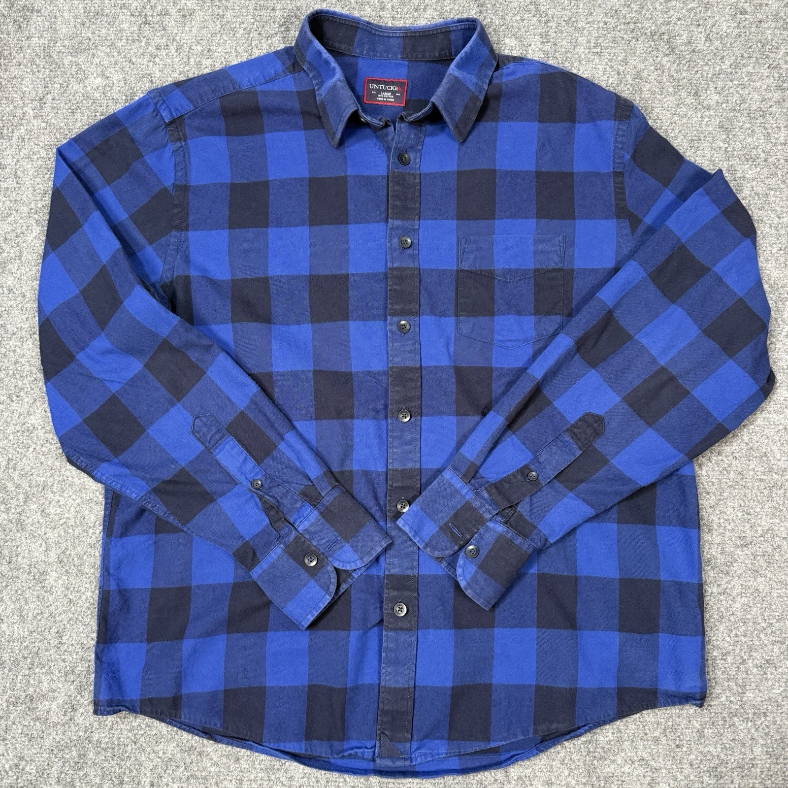 🍷 UNTUCKit Shirt Mens Large Blue Black Buffalo Plaid Flannel Long Sleeve Cotton