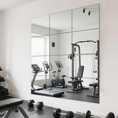 Full Length Wall Mirror Tiles, HD Glass Home Gym Mirror, 12Pcs 12''x10'' Wall