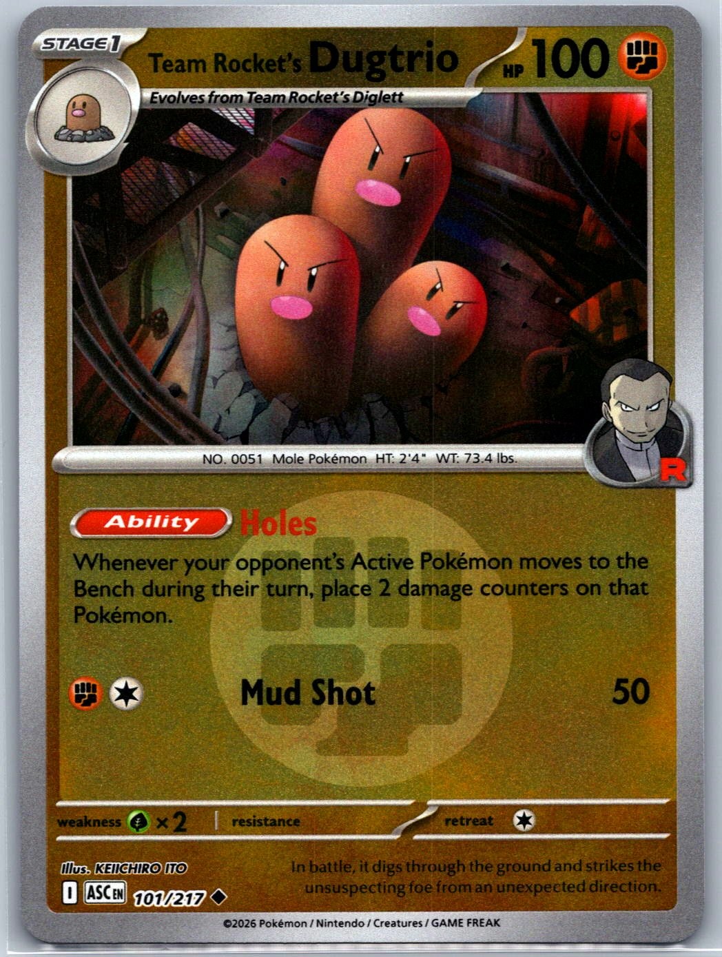 Team Rocket's Dugtrio 101/217 Ascended Heroes Pokemon Energy Reverse Holo NM