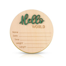 Baby Announcement Sign, 5.9 Inch Wooden Hello World Newborn Welcome Sign Birth B