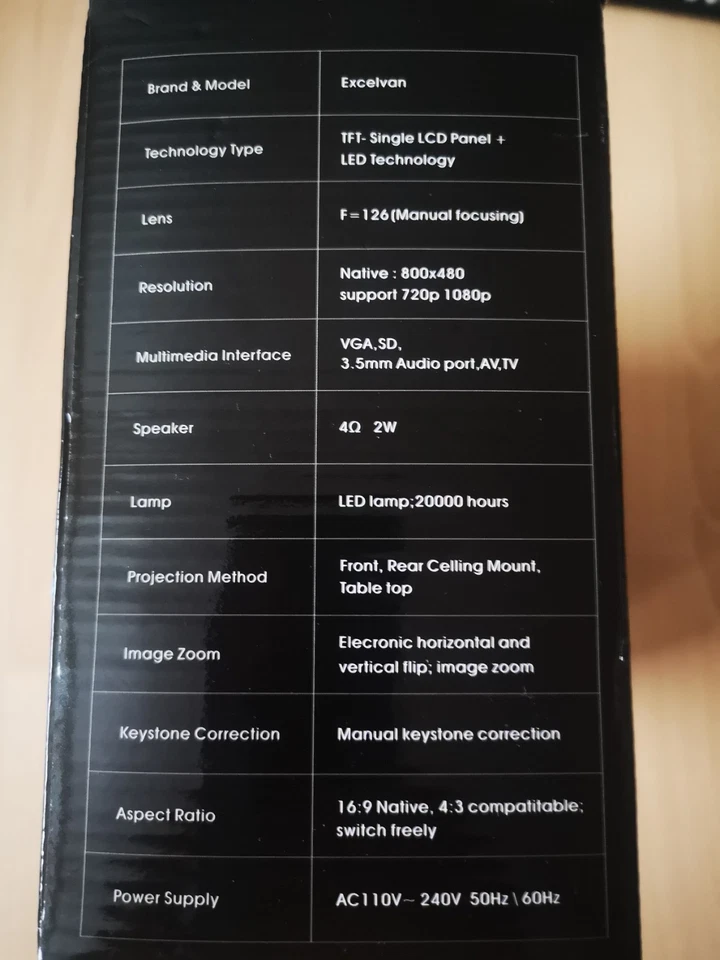 Excelvan EHD09 LED Projektor S5 Heimkino Beamer 1080P iOS/Android - Bild 2 von 2