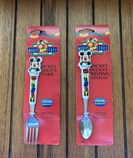 Mickey Infant Feeding Spoon and Child  s Fork Stainless Steel Set New