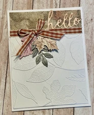 4 Stampin UP! Soft Seedlings “Hello” Fall Leaves Embossed Shimmer Leaf Card Kit