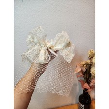 Ivory Lace Bow Veil Hair Clip Fascinator Vintage Bridal Birdcage Headpiece