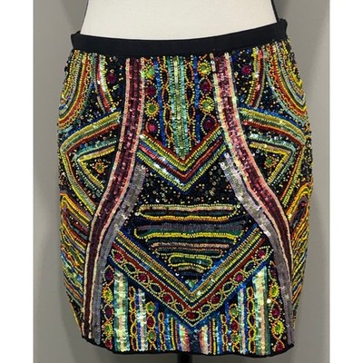 Raga Womens Large Aztec Sequin Mini Skirt Festival Bohemian-Eclectic Art Deco
