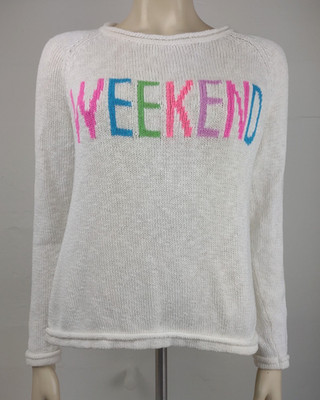 Lilly Pulitzer white colorful Weekend spellout cotton blend sweater ladies Small