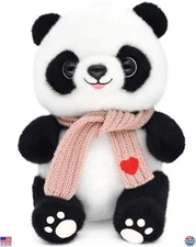 9.8'' Pink Panda Plush Doll with Heart Scarf - Soft Stuffed Animal Toy Gift