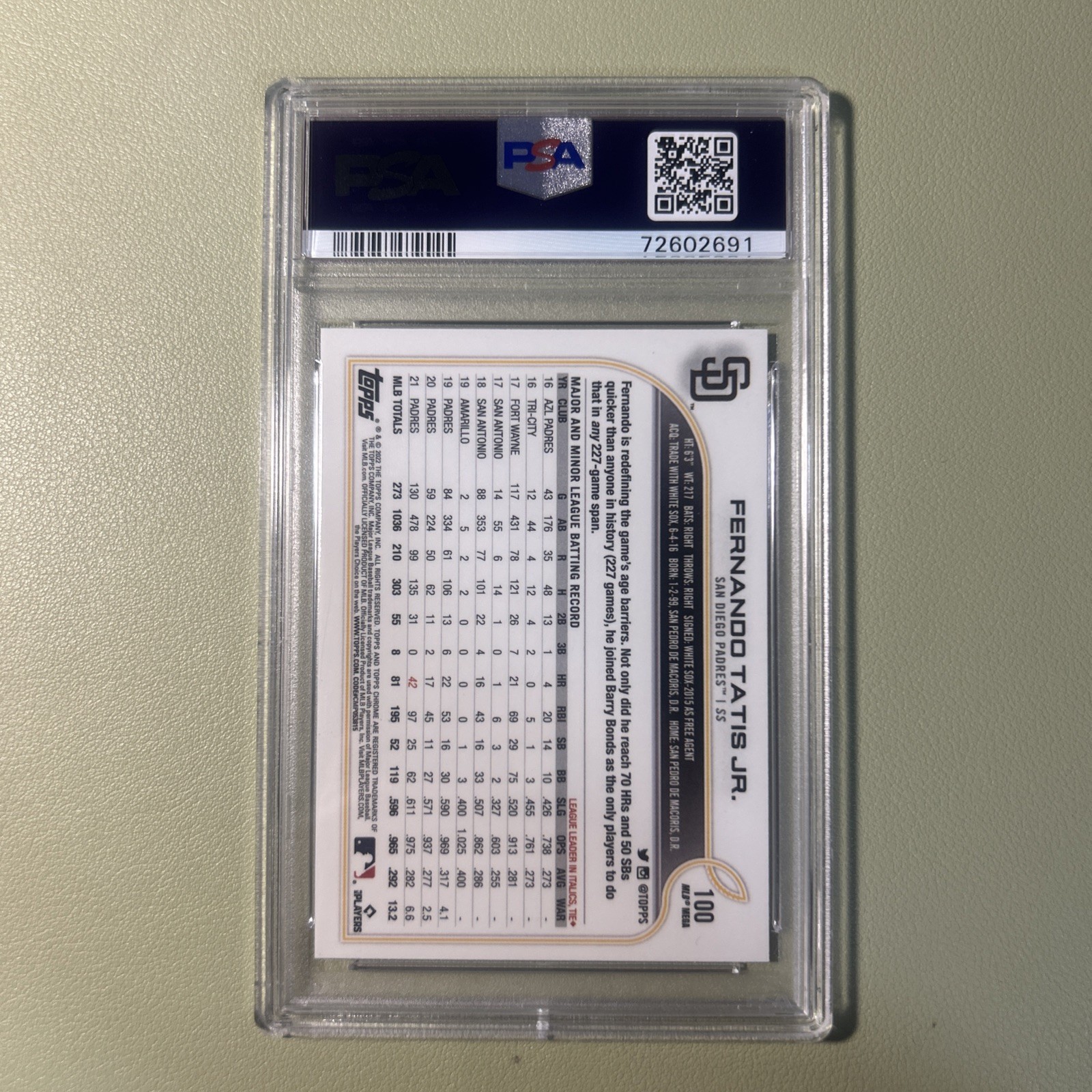2022 Topps Chrome LogoFractor Fernando Tatis Jr. Refractor #100 PSA 10  view 2