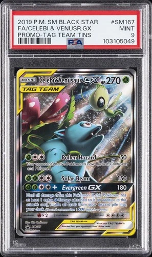 2019 POKEMON SM BLACK STAR PROMO #SM167 FULL ART/CELEBI & VENUSAUR GX PSA 9