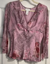 Y2K Whimsy Fairy Silk Babydoll Top Floral Boho Festival Sz Large Pink Coachella