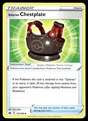 Galarian Chestplate 141/198 Pokemon Card Chilling Reign Uncommon Trainer LP ZX