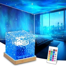 Ocean Wave Aurora Projector Lamp Rechargeable 16 Colors LED Night Light Bedroom