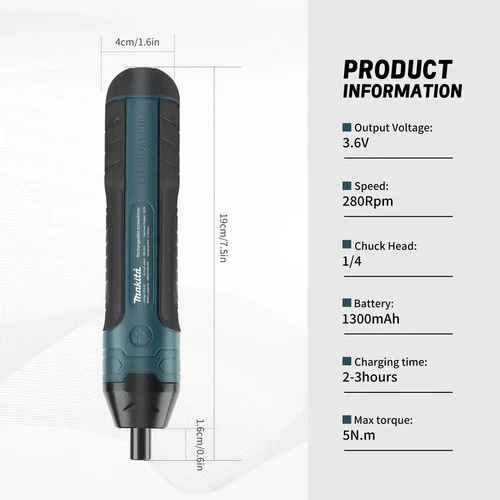 New Makita 3.6V Cordless Electric Screwdriver– Fast-Charging, 1300mah Power Tool - Picture 3 of 8